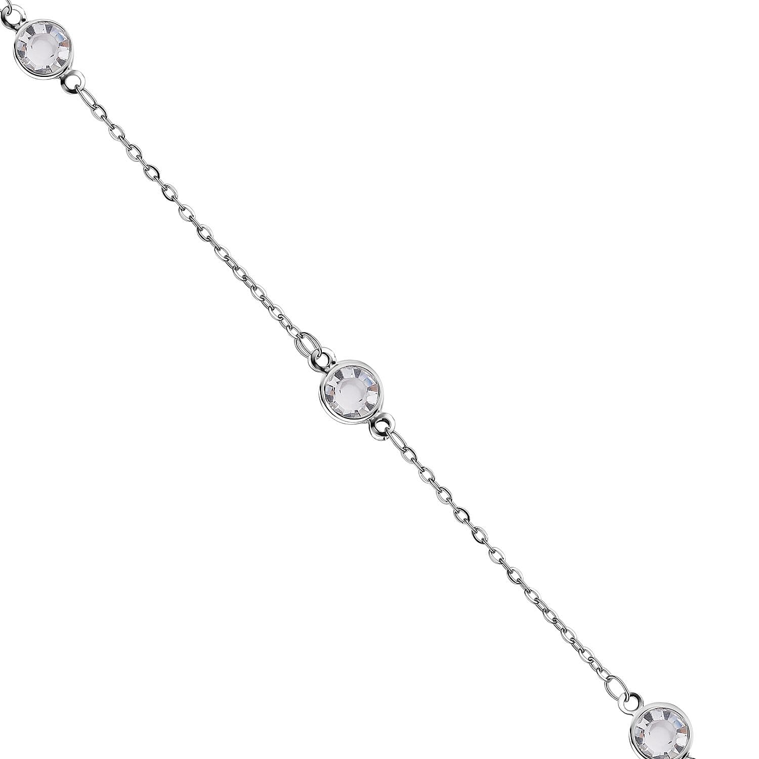 White Glass Station Necklace (20-22 Inches) in Stainless Steel , Tarnish-Free, Waterproof, Sweat Proof Jewelry