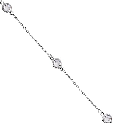 White Glass Station Necklace (20-22 Inches) in Stainless Steel , Tarnish-Free, Waterproof, Sweat Proof Jewelry