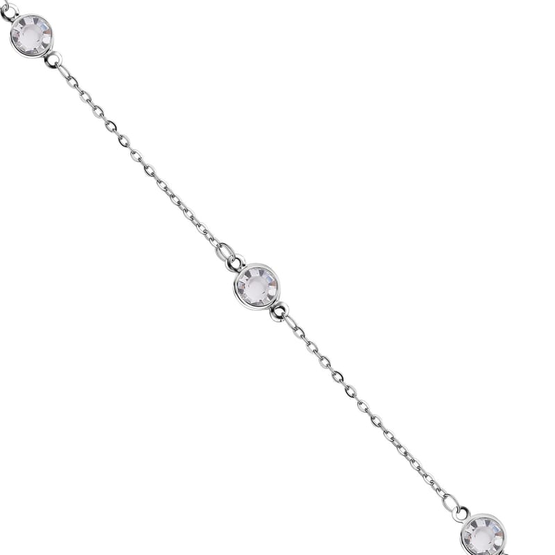 White Glass Station Necklace (20-22 Inches) in Stainless Steel , Tarnish-Free, Waterproof, Sweat Proof Jewelry