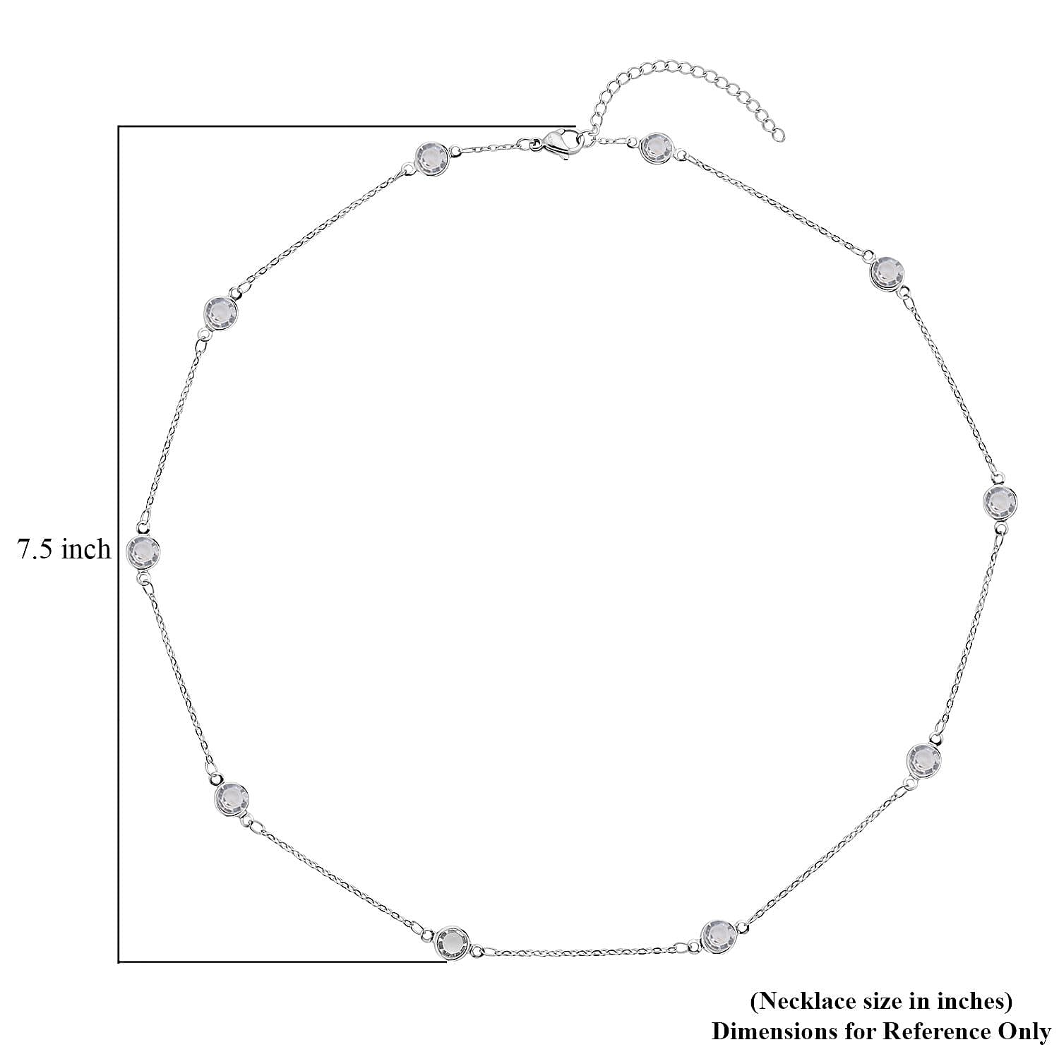 White Glass Station Necklace (20-22 Inches) in Stainless Steel , Tarnish-Free, Waterproof, Sweat Proof Jewelry