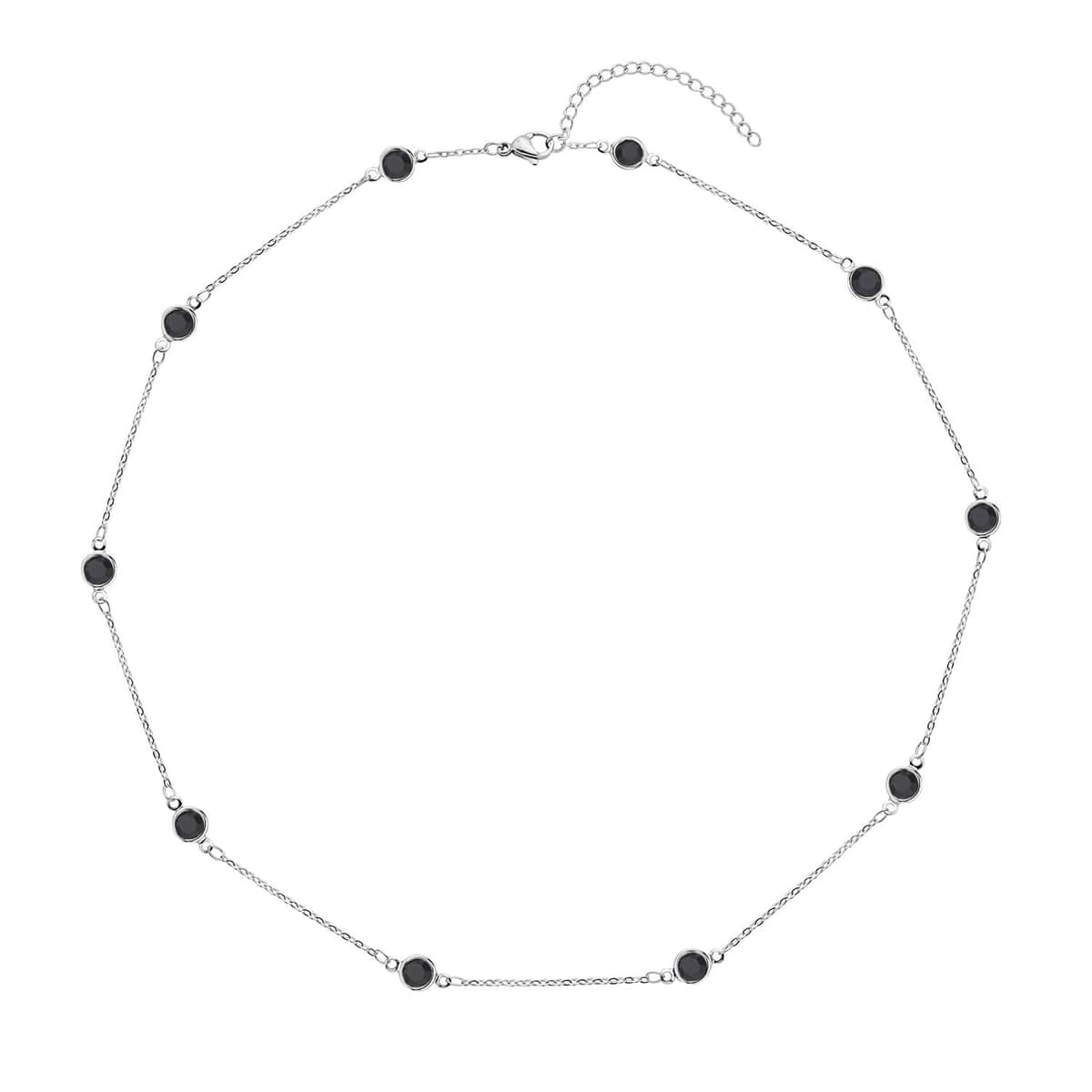 Black Glass Station Necklace (20-22 Inches) in Stainless Steel , Tarnish-Free, Waterproof, Sweat Proof Jewelry image number 0