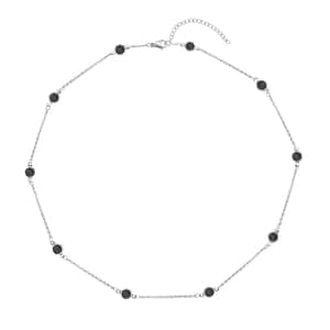Black Glass Station Necklace (20-22 Inches) in Stainless Steel , Tarnish-Free, Waterproof, Sweat Proof Jewelry