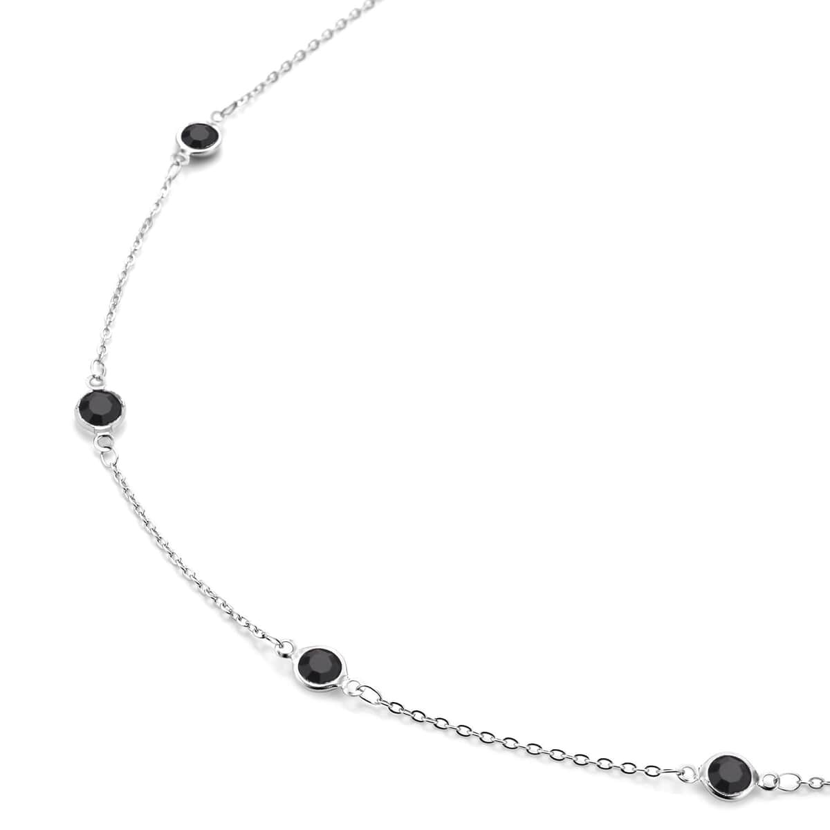 Black Glass Station Necklace (20-22 Inches) in Stainless Steel , Tarnish-Free, Waterproof, Sweat Proof Jewelry image number 2