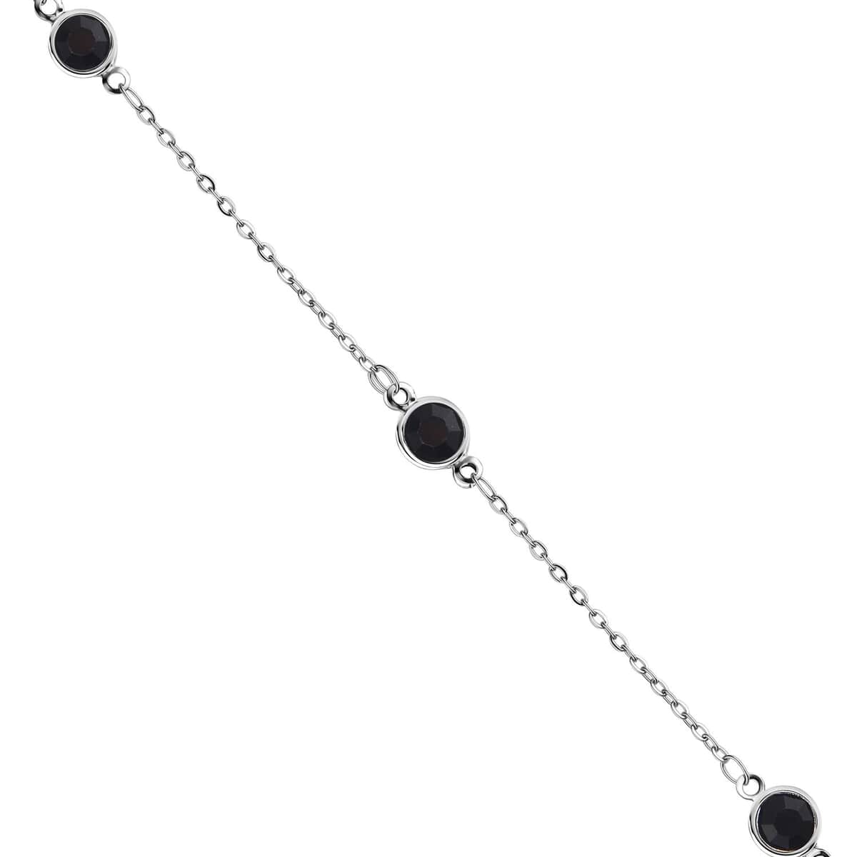 Black Glass Station Necklace (20-22 Inches) in Stainless Steel , Tarnish-Free, Waterproof, Sweat Proof Jewelry image number 3