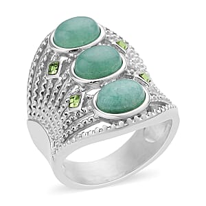 Green Aventurine and Neon Green Austrian Crystal Ring in Stainless Steel (Size 7.0) 30.00 ctw