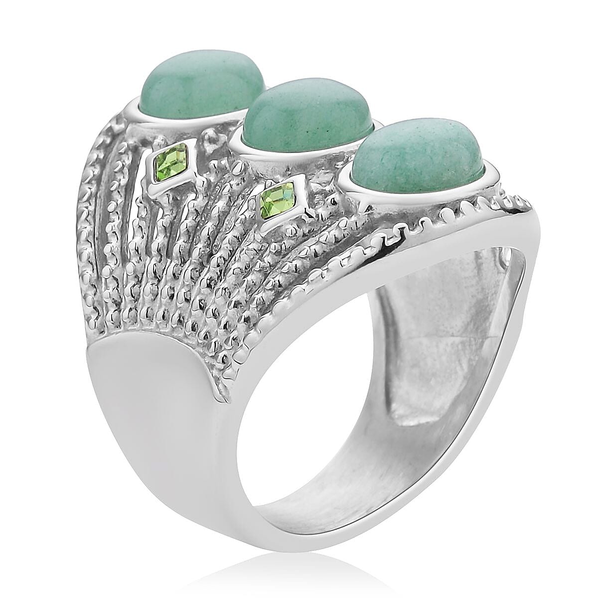 Green Aventurine and Neon Green Austrian Crystal Ring in Stainless Steel (Size 7.0) 30.00 ctw image number 3