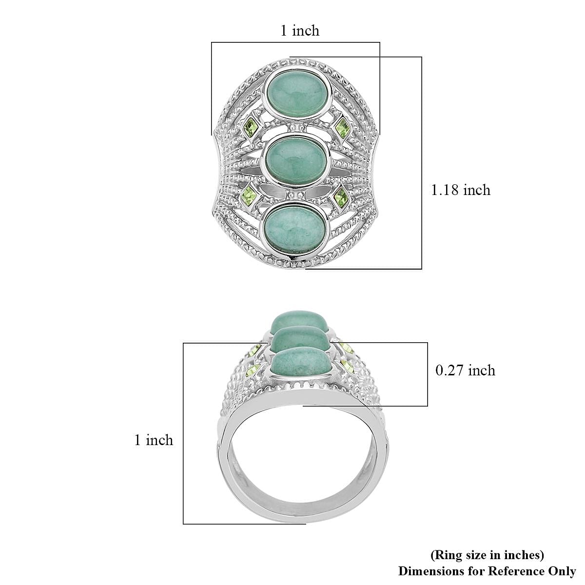 Green Aventurine and Neon Green Austrian Crystal Ring in Stainless Steel (Size 7.0) 30.00 ctw image number 5