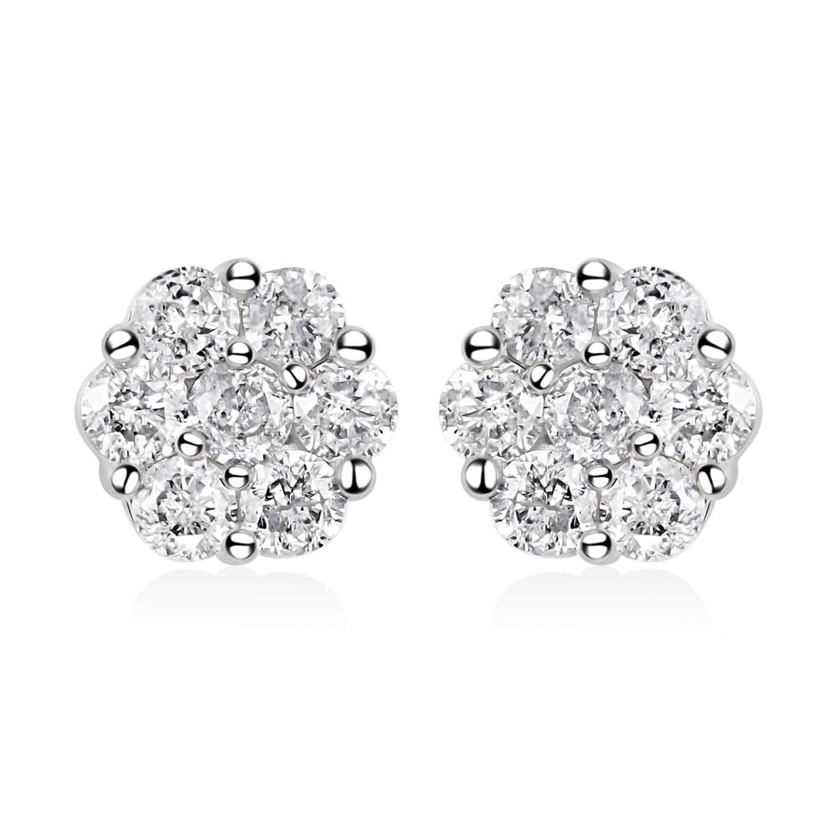 14K White Gold Diamond Flower Stud Earrings 1.00 ctw image number 0