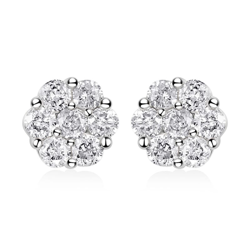 14K White Gold Diamond Flower Stud Earrings 1.00 ctw