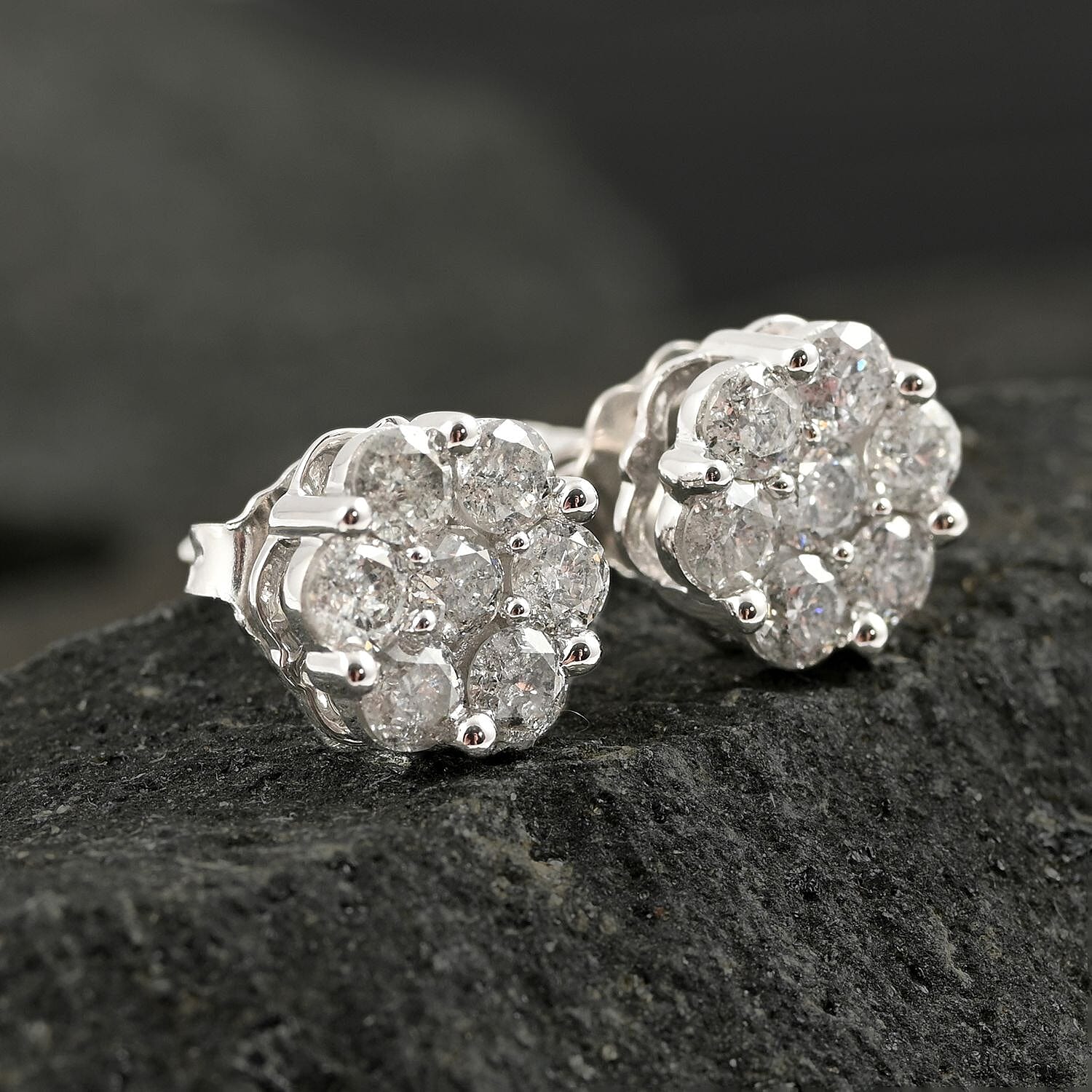 14K White Gold Diamond Flower Stud Earrings 1.00 ctw