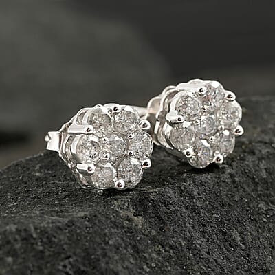 14K White Gold Diamond Flower Stud Earrings 1.00 ctw
