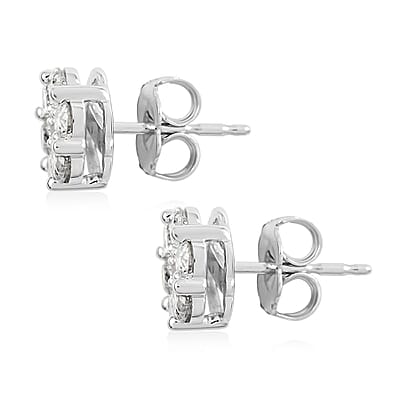 14K White Gold Diamond Flower Stud Earrings 1.00 ctw