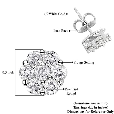 14K White Gold Diamond Flower Stud Earrings 1.00 ctw