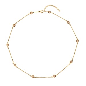 Yellow Glass Station Necklace (20-22 Inches) in ION Plated YG Stainless Steel , Tarnish-Free, Waterproof, Sweat Proof Jewelry