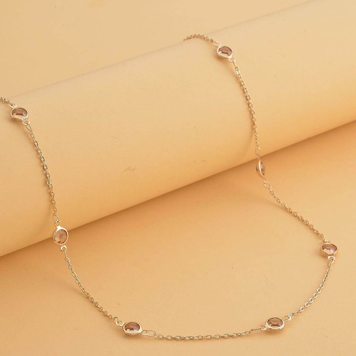 Yellow Glass Station Necklace (20-22 Inches) in ION Plated YG Stainless Steel , Tarnish-Free, Waterproof, Sweat Proof Jewelry image number 1