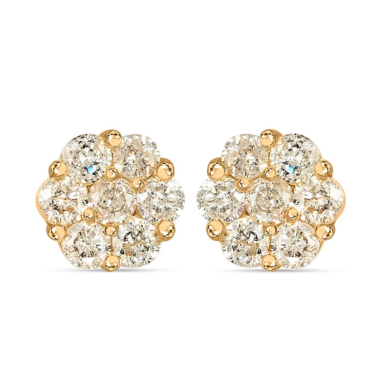 14K Yellow Gold Diamond Flower Stud Earrings 1.00 ctw