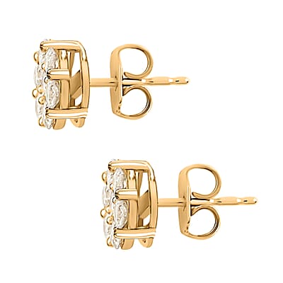 14K Yellow Gold Diamond Flower Stud Earrings 1.00 ctw