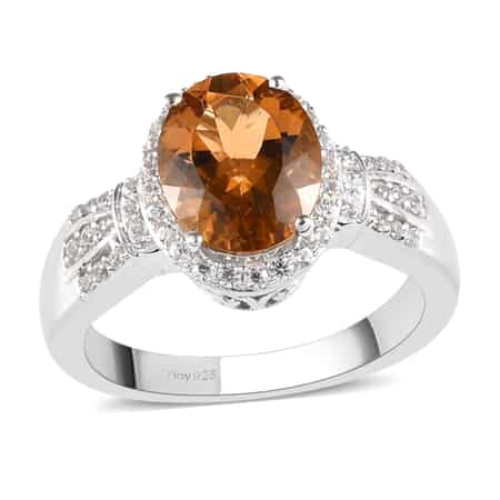 Golden Scapolite and Natural White Zircon Halo Ring in Platinum Over Sterling Silver (Size 7.0) 2.75 ctw image number 0