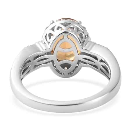 Golden Scapolite and Natural White Zircon Halo Ring in Platinum Over Sterling Silver (Size 7.0) 2.75 ctw image number 4
