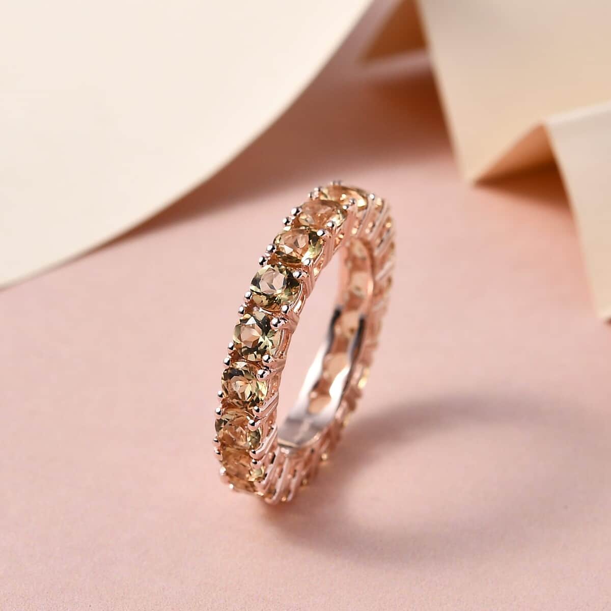 Golden Scapolite Eternity Band Ring in Vermeil Rose Gold Over Sterling Silver (Size 10.0) 4.15 ctw image number 1