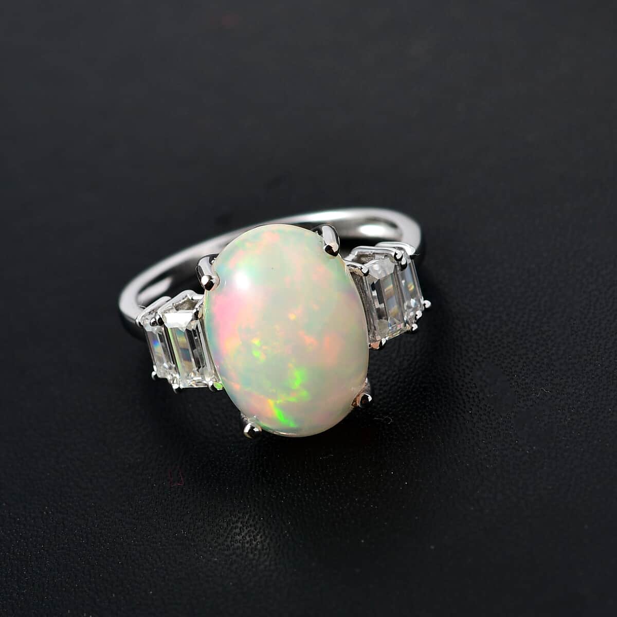 LUXORO 10K White Gold Premium Ethiopian Welo Opal, Moissanite Ring (Size 10.0) (2.35 g) 4.35 ctw image number 1