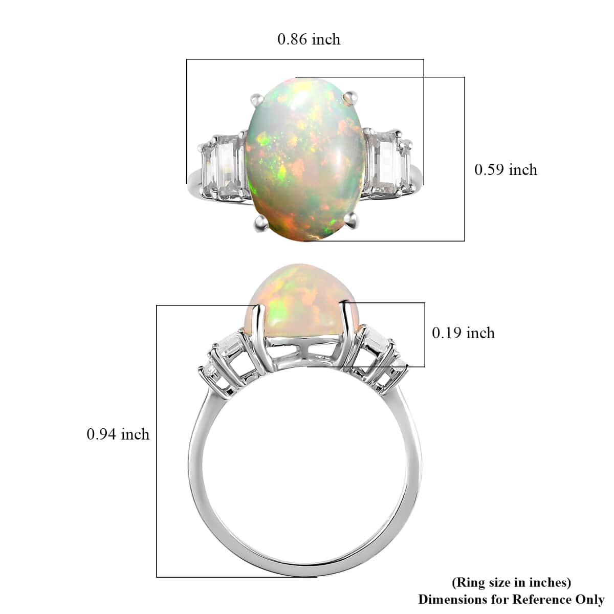 Luxoro 10K White Gold Premium Ethiopian Welo Opal and Moissanite Ring (Size 10.0) 4.35 ctw image number 5
