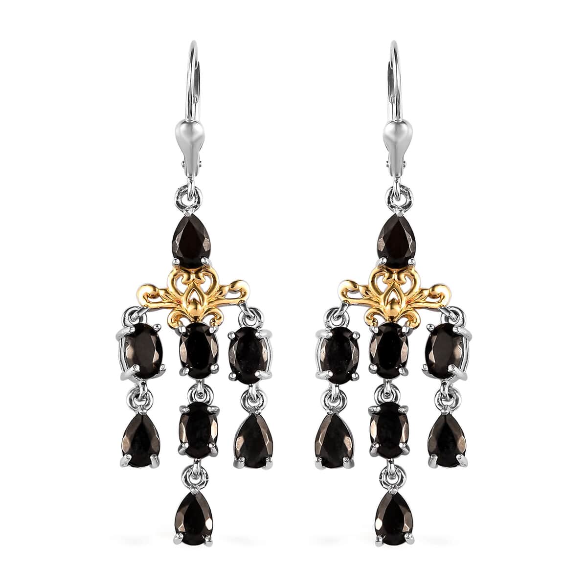 Elite Shungite Chandelier Earrings in Vermeil Yellow Gold and Platinum Over Sterling Silver 4.40 ctw image number 0