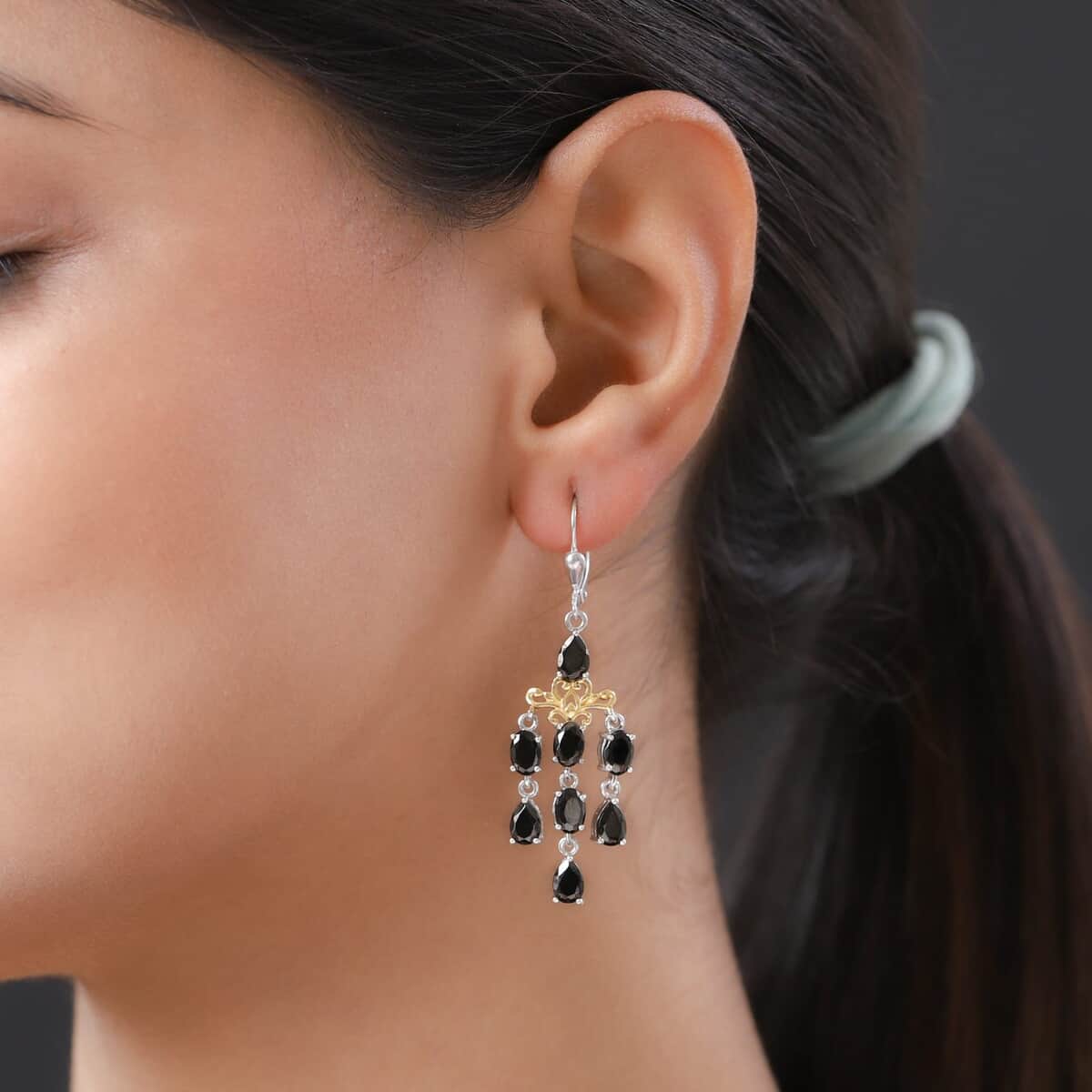 Elite Shungite Chandelier Earrings in Vermeil Yellow Gold and Platinum Over Sterling Silver 4.40 ctw image number 2