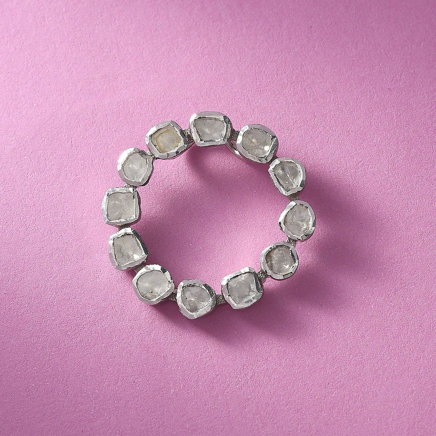 Polki Diamond Circle Pendant in Platinum Over Sterling Silver 0.50 ctw
