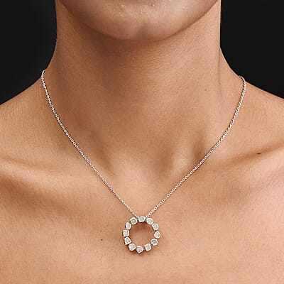 Polki Diamond Circle Pendant in Platinum Over Sterling Silver 0.50 ctw