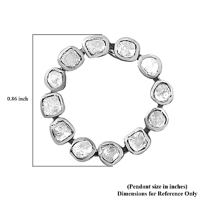 Polki Diamond Circle Pendant in Platinum Over Sterling Silver 0.50 ctw