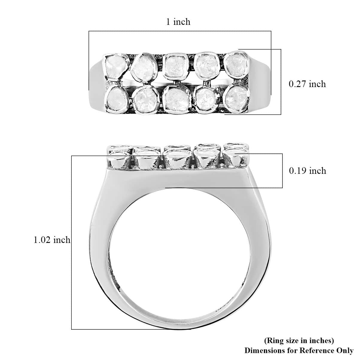 Polki Diamond Men's Ring in Platinum Over Sterling Silver (Size 10.0) 1.00 ctw image number 5