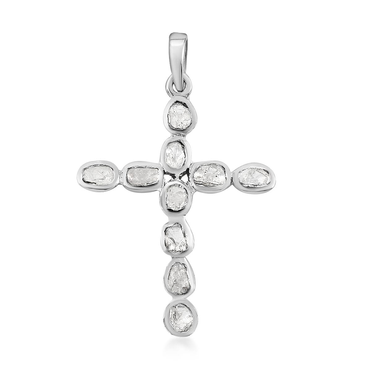 Polki Diamond Cross Pendant in Platinum Over Sterling Silver 0.50 ctw image number 0