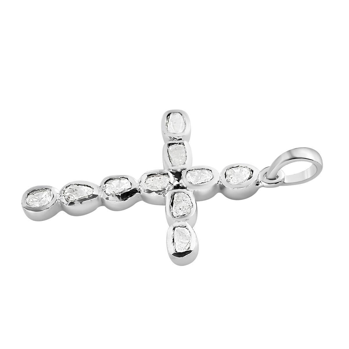 Polki Diamond Cross Pendant in Platinum Over Sterling Silver 0.50 ctw image number 3