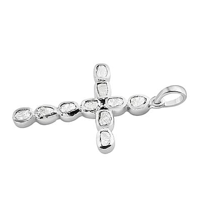 Polki Diamond Cross Pendant in Platinum Over Sterling Silver 0.50 ctw