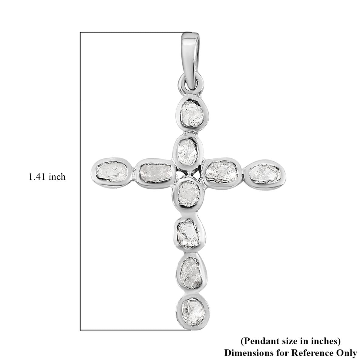 Polki Diamond Cross Pendant in Platinum Over Sterling Silver 0.50 ctw image number 5