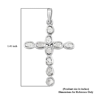 Polki Diamond Cross Pendant in Platinum Over Sterling Silver 0.50 ctw