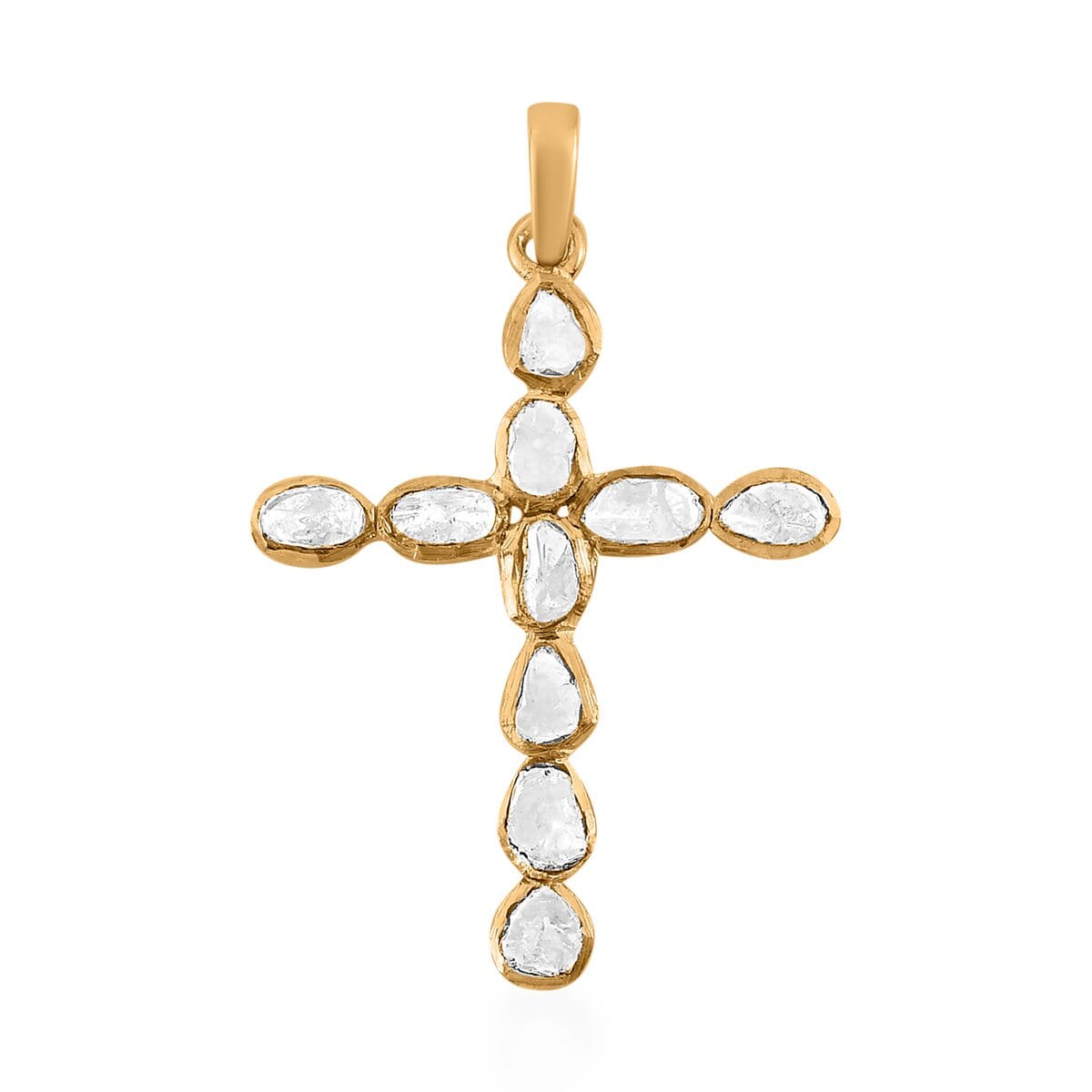 Polki Diamond Cross Pendant in 14K YG Over Sterling Silver 0.50 ctw image number 0