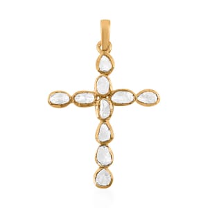Polki Diamond Cross Pendant in 14K YG Over Sterling Silver 0.50 ctw
