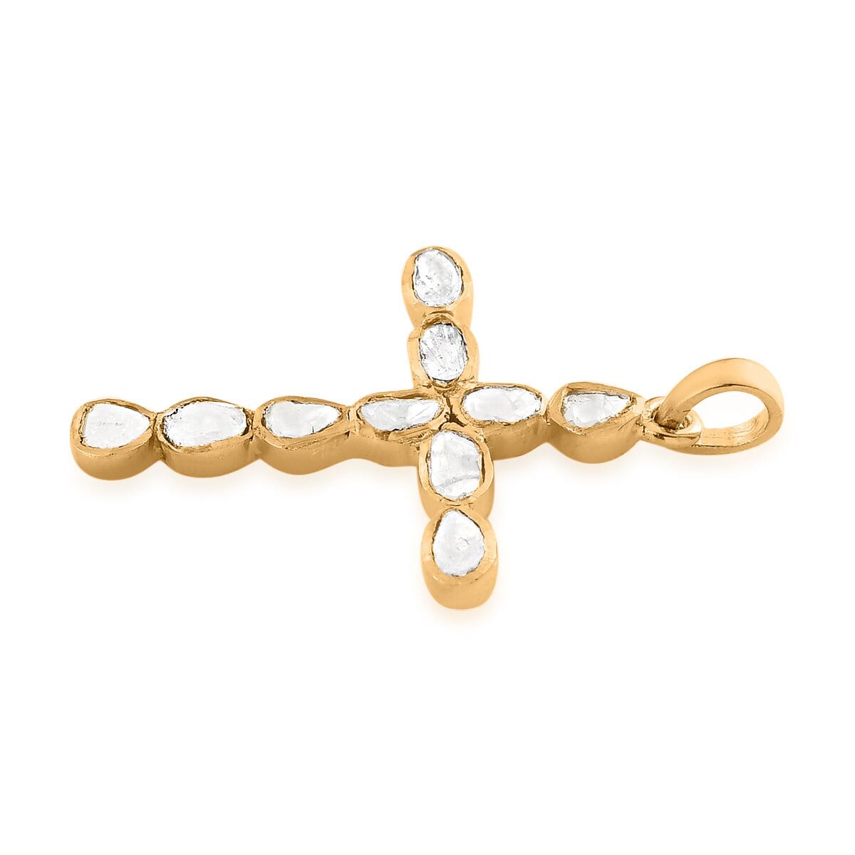 Polki Diamond Cross Pendant in 14K YG Over Sterling Silver 0.50 ctw image number 3