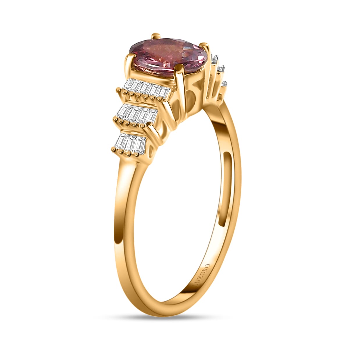 LUXORO 10K Yellow Gold Premium Natural Merelani Color Change Garnet and G-H I3 Diamond Ring 1.00 ctw image number 3