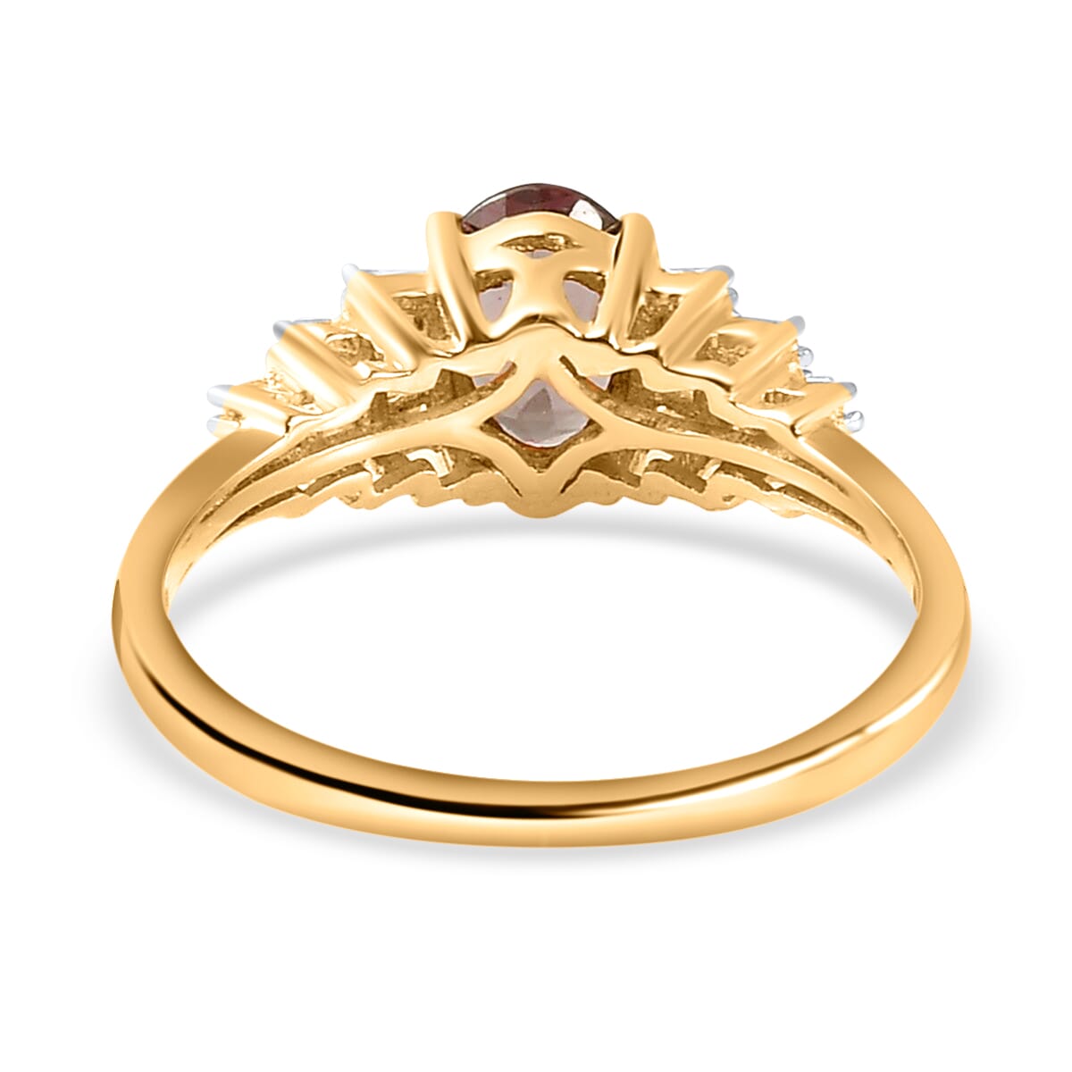 LUXORO 10K Yellow Gold Premium Natural Merelani Color Change Garnet and G-H I3 Diamond Ring 1.00 ctw image number 4