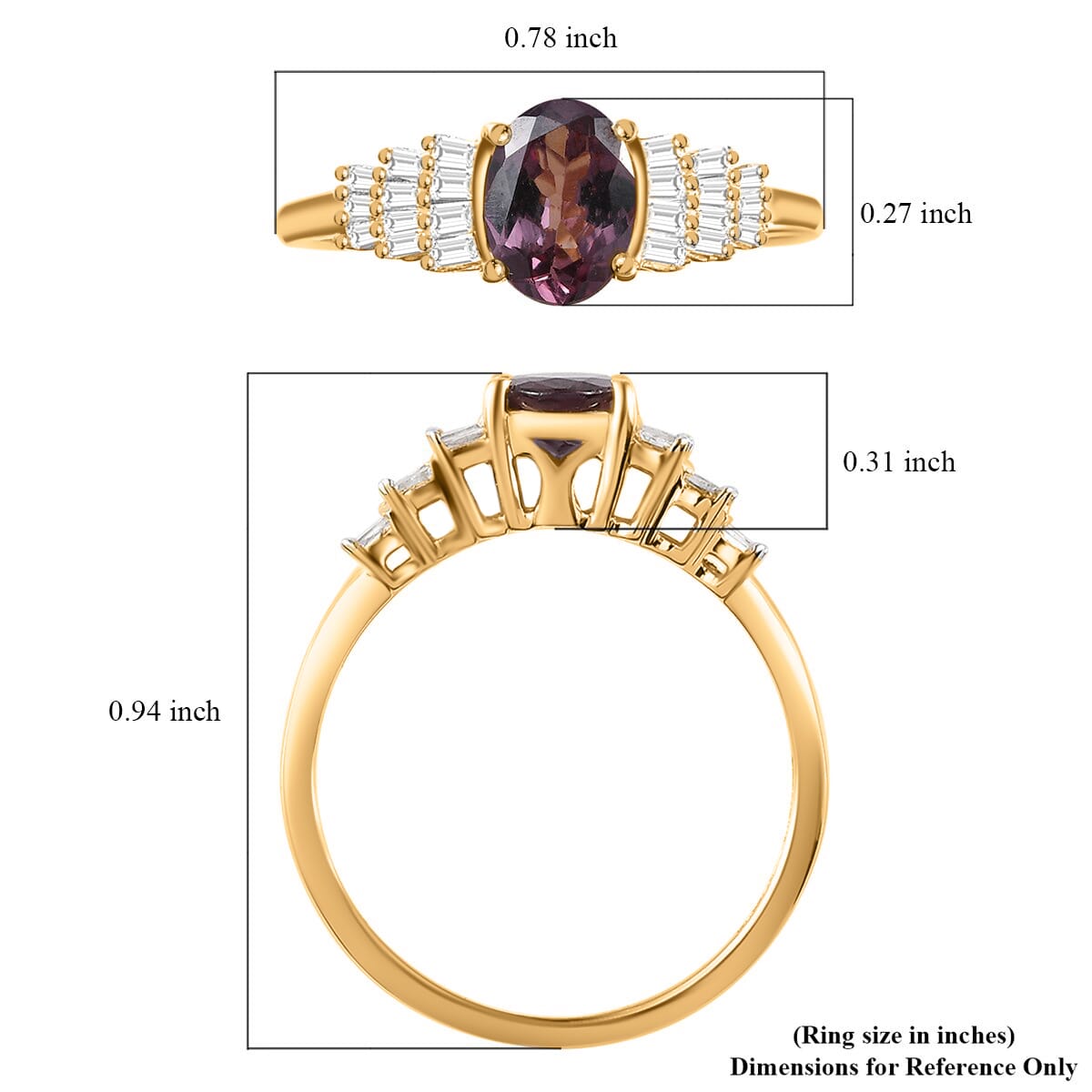 LUXORO 10K Yellow Gold Premium Natural Merelani Color Change Garnet and G-H I3 Diamond Ring 1.00 ctw image number 5