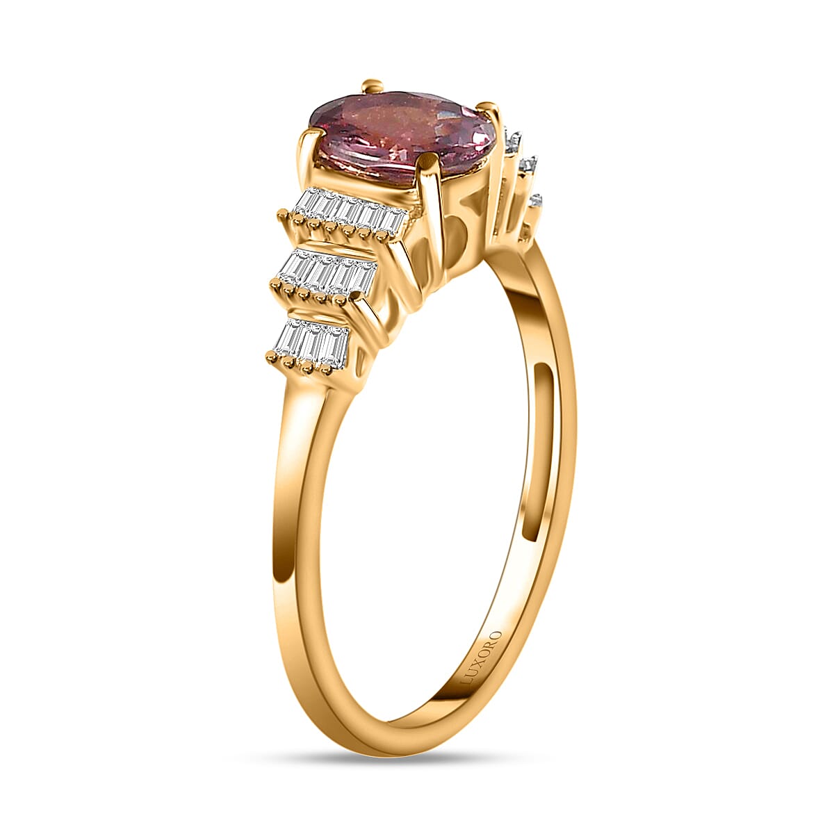 Luxoro 10K Yellow Gold Premium Merelani Color Change Garnet and G-H I3 Diamond Ring (Size 9.0) 1.00 ctw image number 3