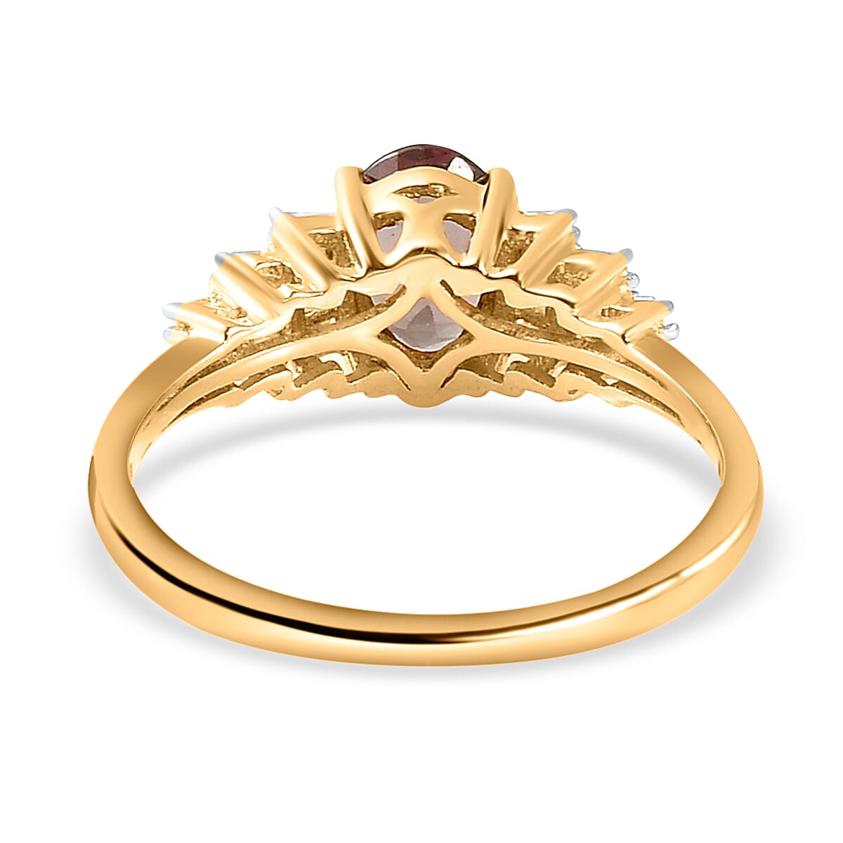 Luxoro 10K Yellow Gold Premium Merelani Color Change Garnet and G-H I3 Diamond Ring (Size 9.0) 1.00 ctw image number 4