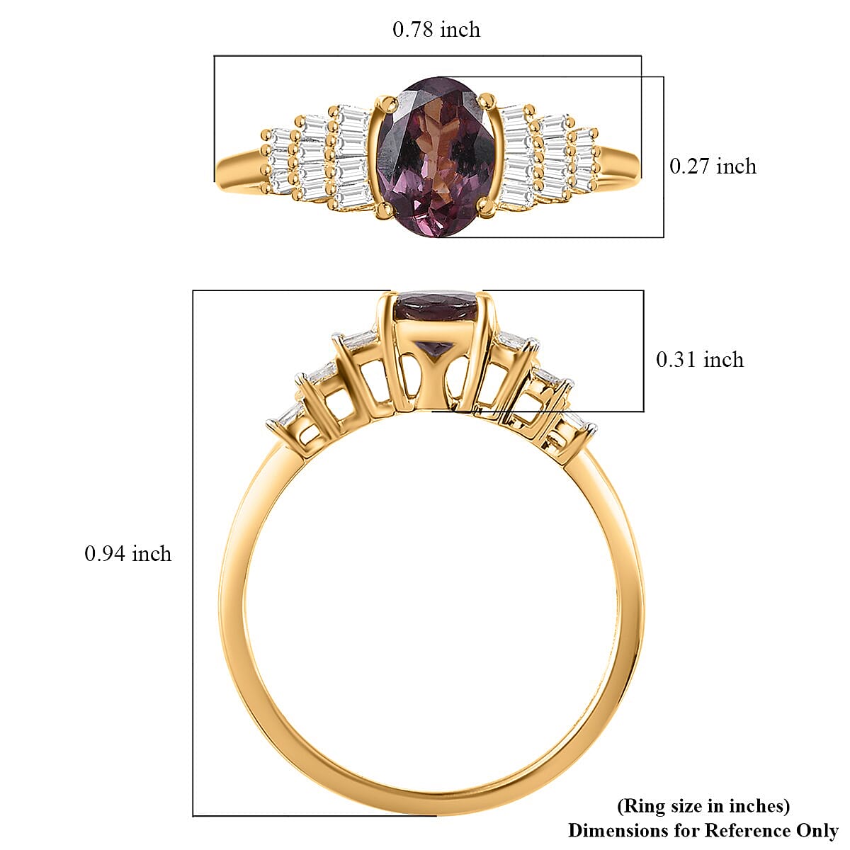 Luxoro 10K Yellow Gold Premium Merelani Color Change Garnet and G-H I3 Diamond Ring (Size 9.0) 1.00 ctw image number 5