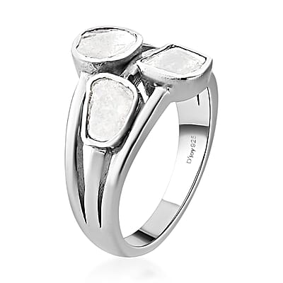 Polki Diamond Multi Shank Ring in Platinum Over Sterling Silver (Size 10.0) 0.50 ctw
