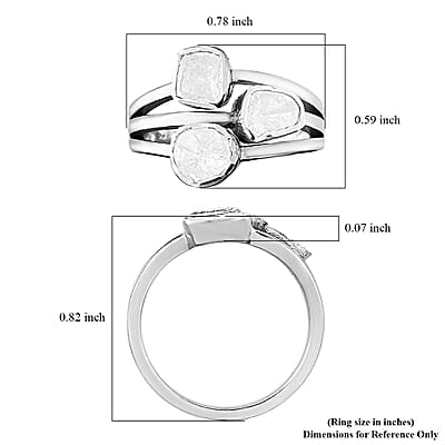 Polki Diamond Multi Shank Ring in Platinum Over Sterling Silver (Size 6.0) 0.50 ctw