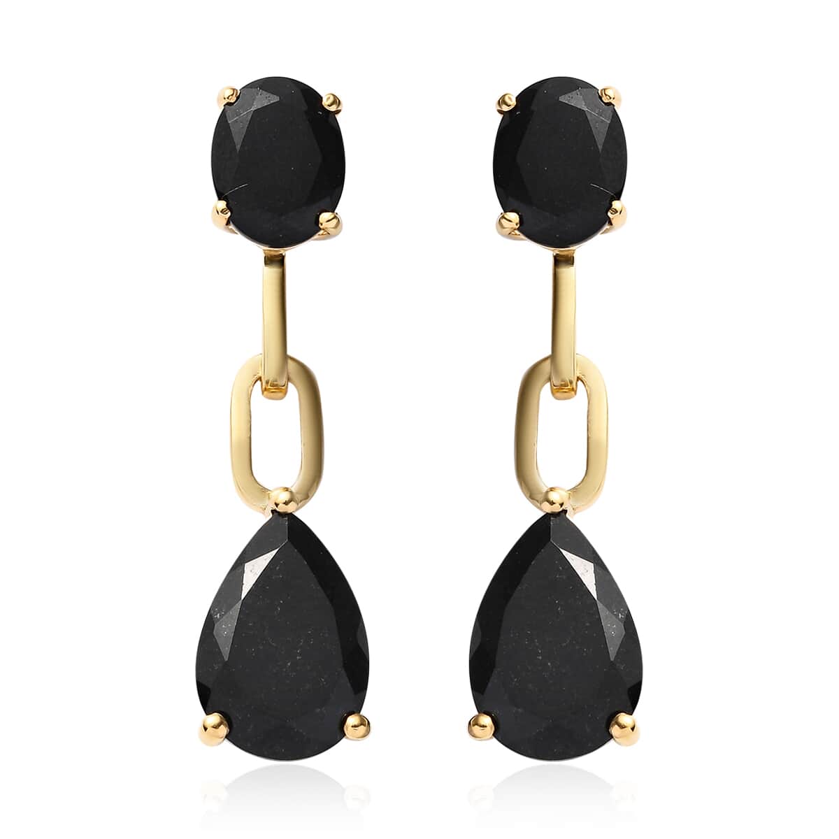 Australian Black Tourmaline Dangling Earrings in Vermeil Yellow Gold Over Sterling Silver 12.40 ctw image number 0