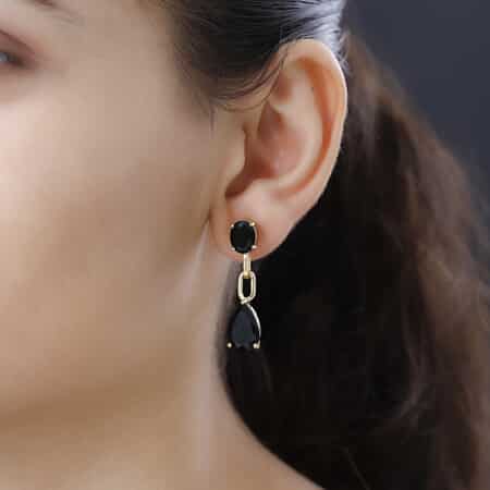 Australian Black Tourmaline Dangling Earrings in Vermeil Yellow Gold Over Sterling Silver 12.40 ctw image number 2